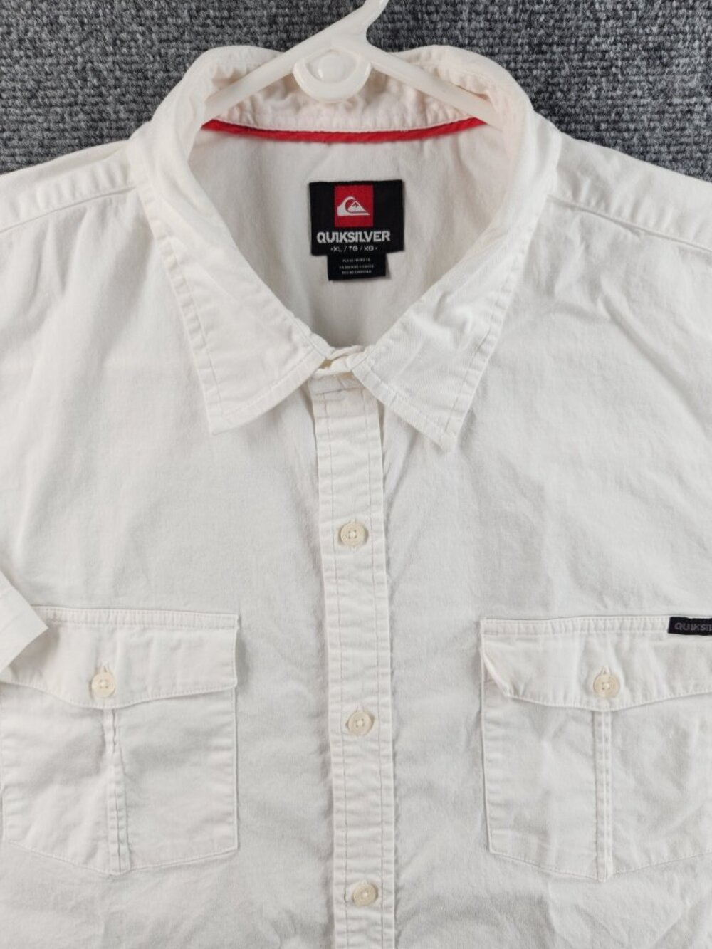 Quiksilver XL Short Sleeve Cotton Spandex White Solid Casual Button Up Shirt